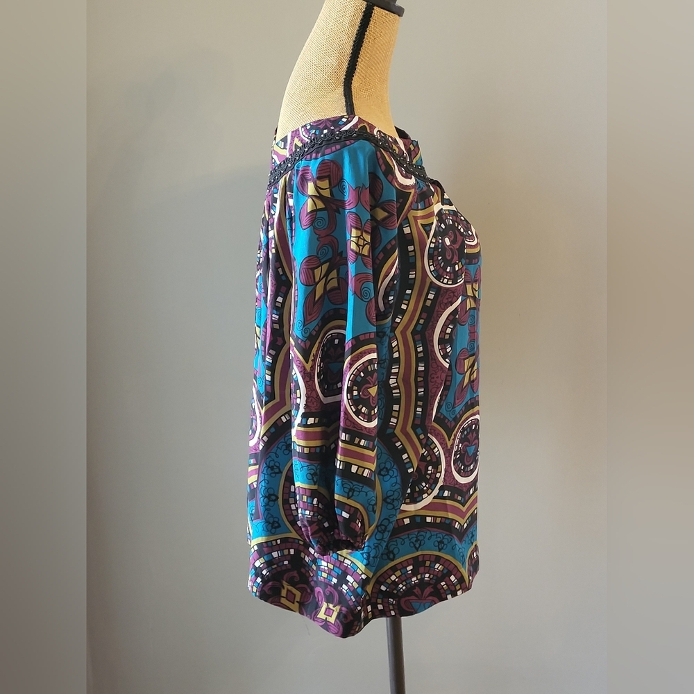Nicole Miller Medium Pullover Blouse Blue/Pink/Black - Picture 5 of 10